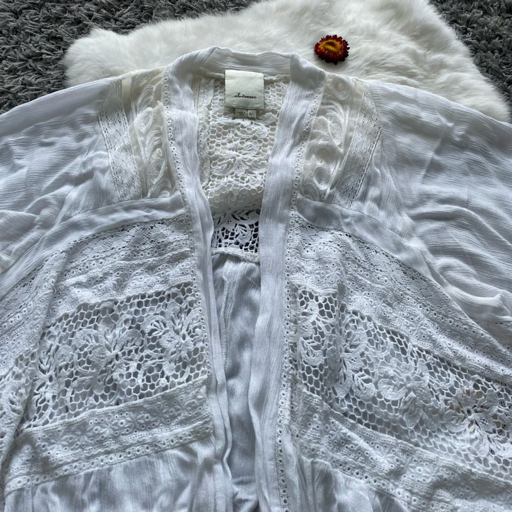 Elevenses by Anthropologie White Crochet Kimono Cardigan - Picture 3 of 8